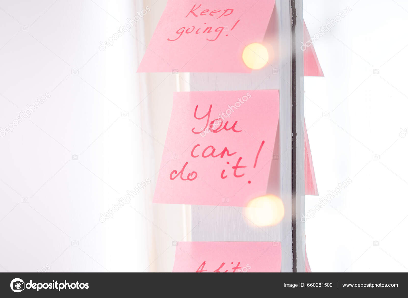 Inspirational Quotes Pink Sticker Mirror Handwriting Text Stock